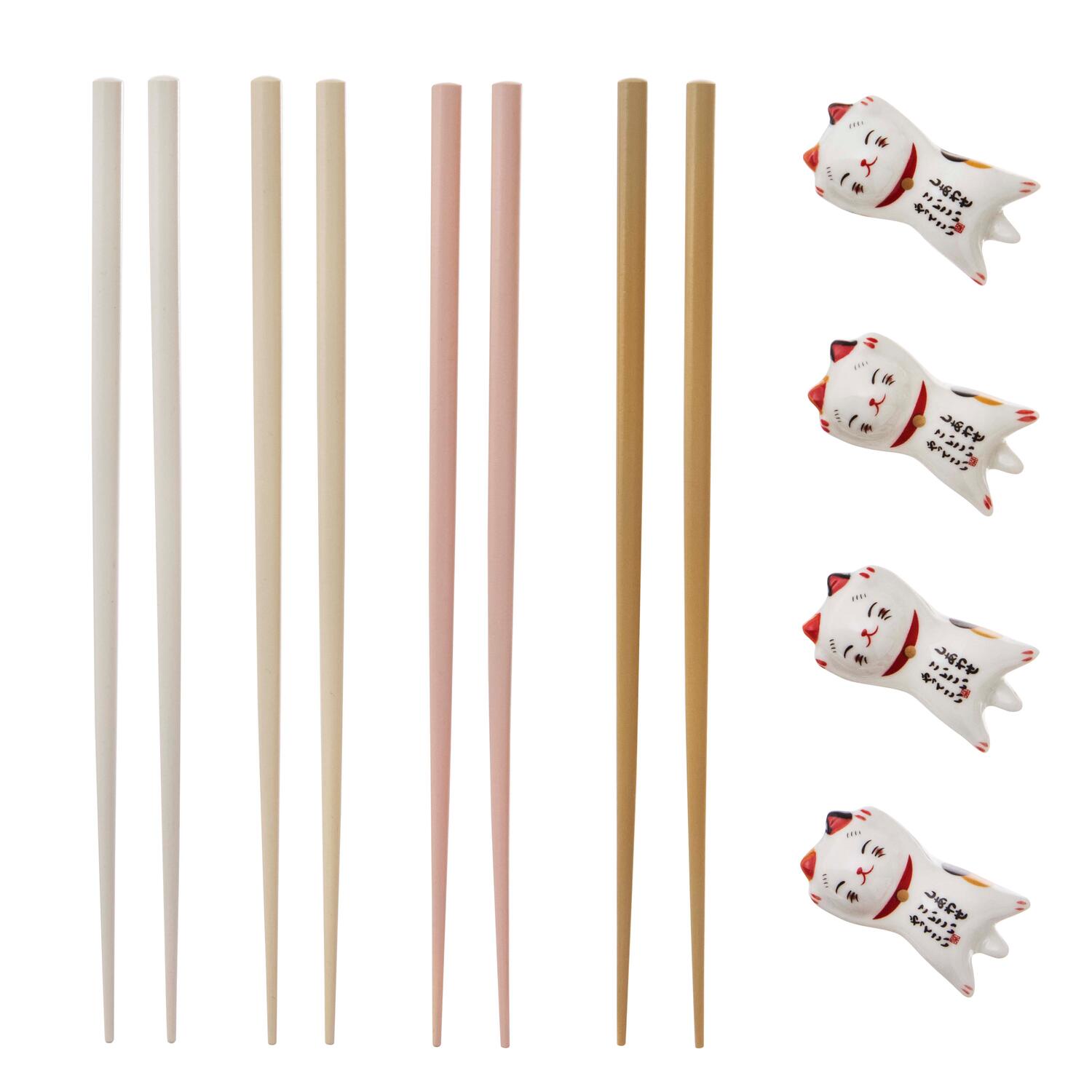 Bambus spisepinde m. holder, rosa - 4 dele